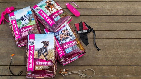4 bags of Eukanuba Premium Performance range lying on the floor
