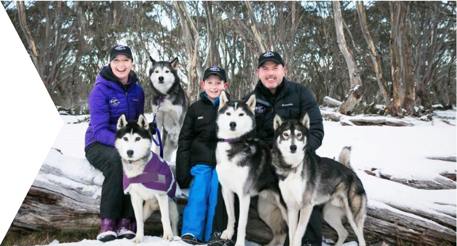 Family with four huskies